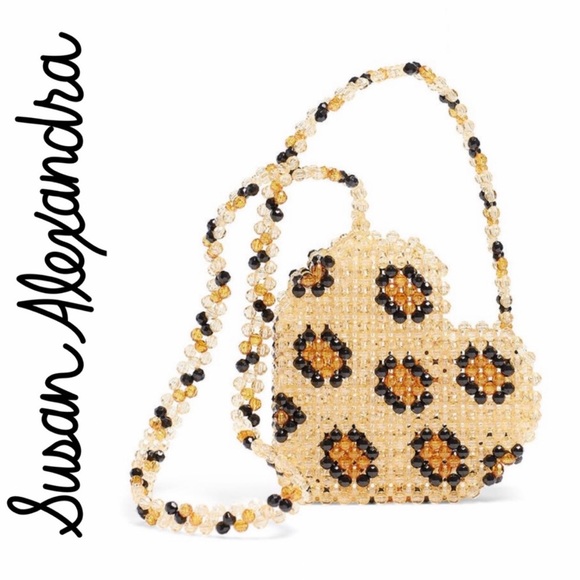 Susan Alexandra Handbags - Susan Alexandra Leopard Heart Beaded Crossbody Shoulder Bag Purse